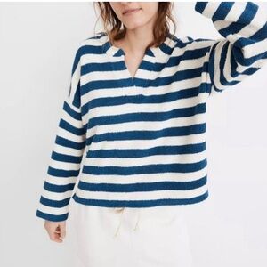 EUC Madewell MWL blue and ivory terry cloth long sleeve top worn once-size M